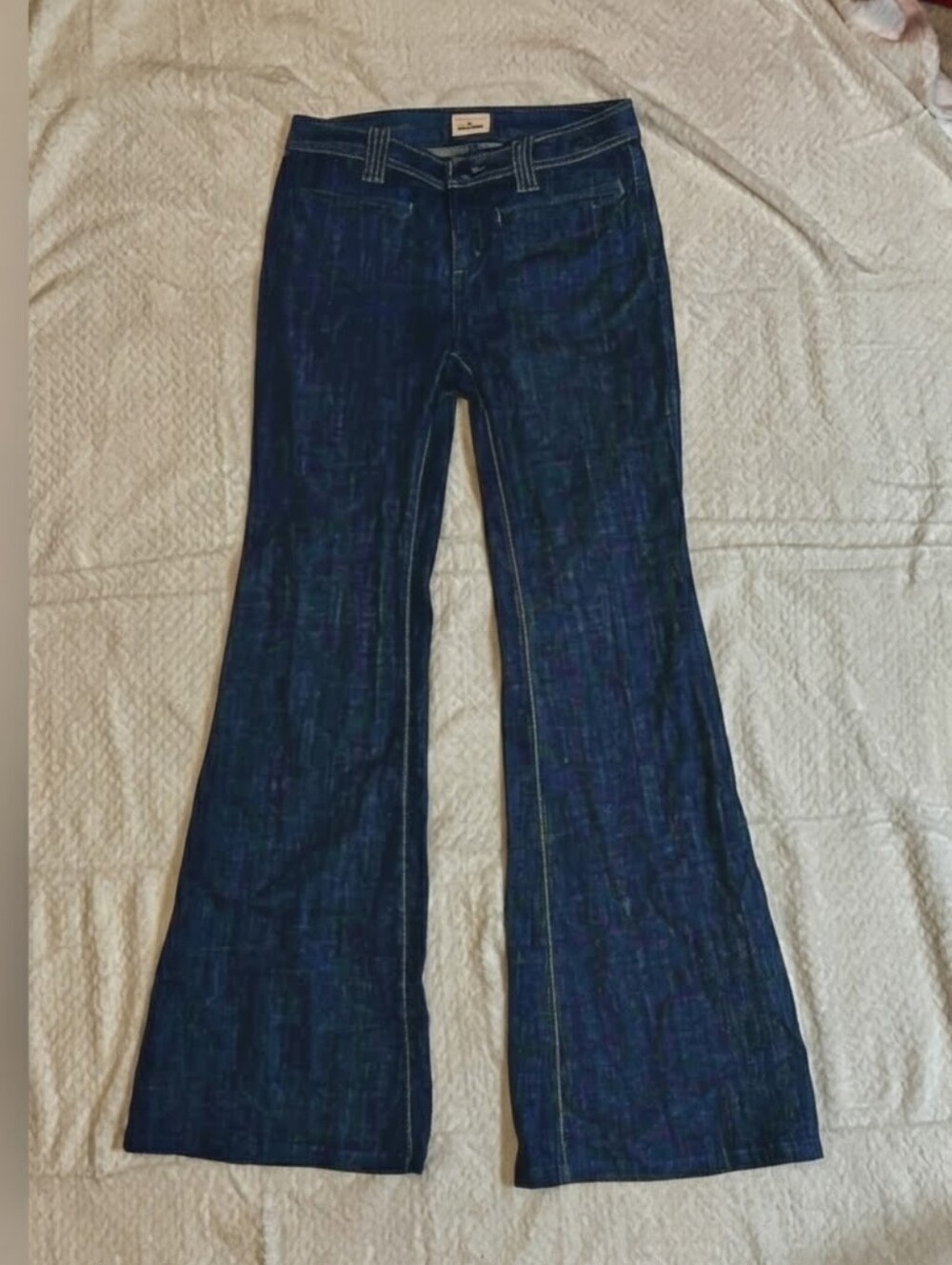Free People Wide Leg Trouser Jeans Dark Blue Denim Tailored Cotton Like New 27
